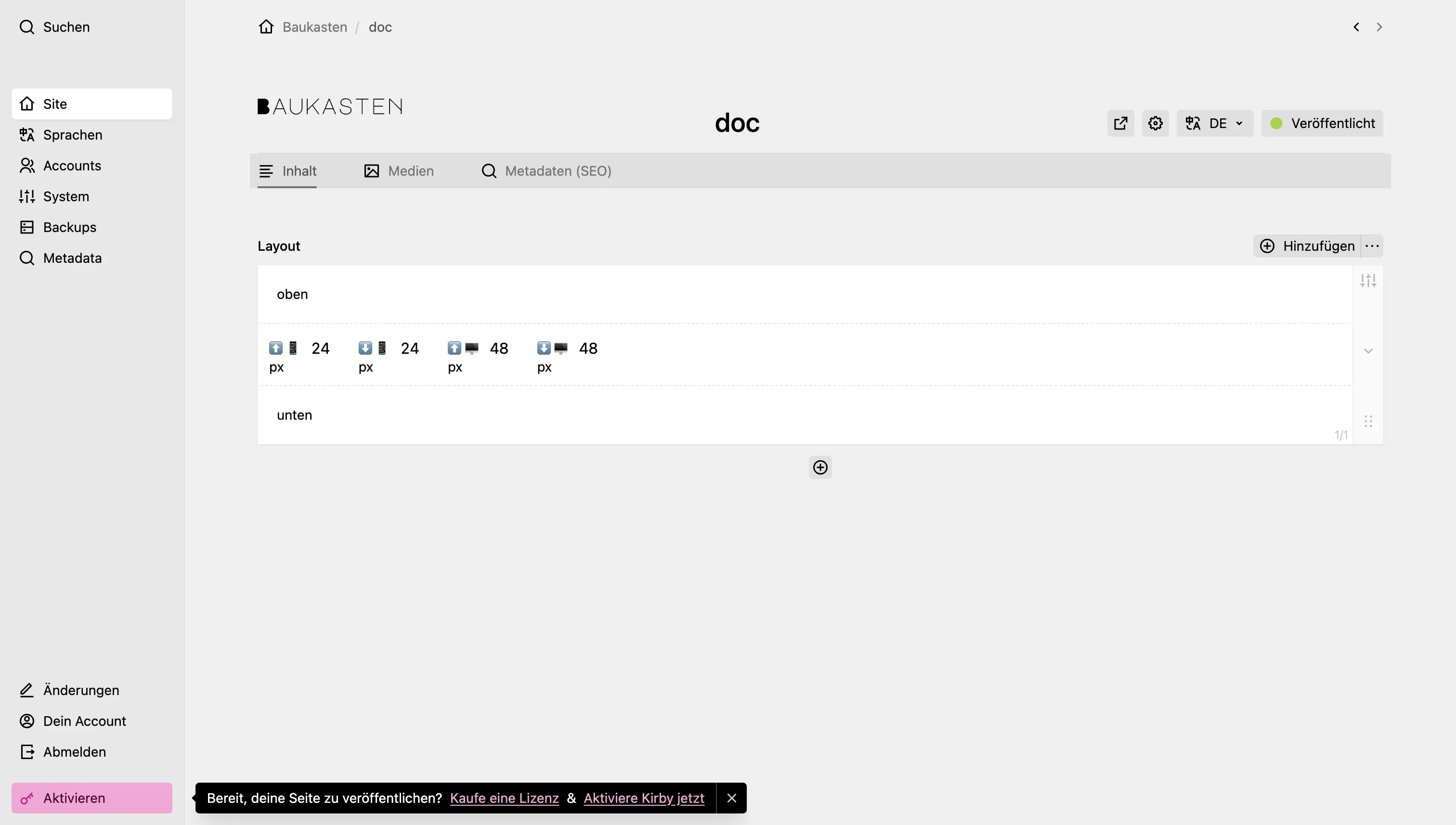 Screenshot Abstände Einstellungen