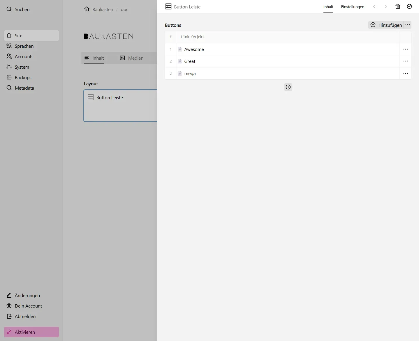 Screenshot Button Leiste Einstellungen