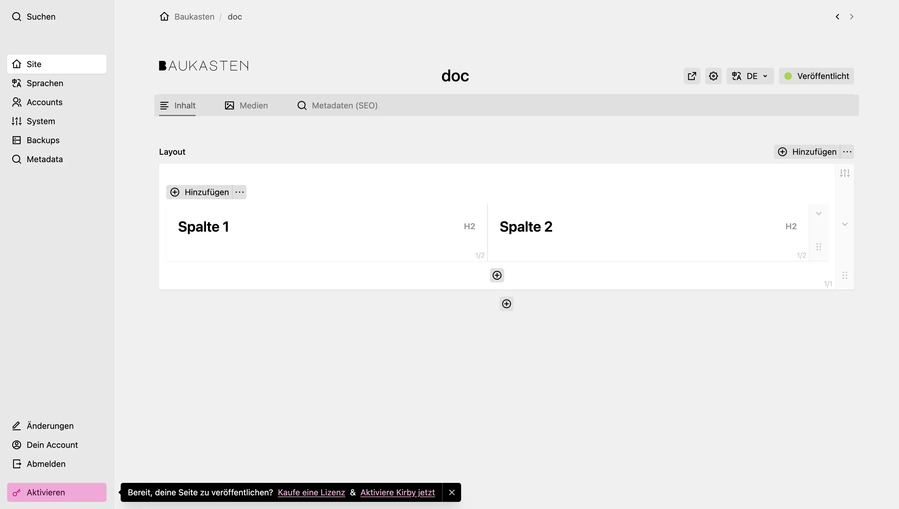Screenshot Grid Einstellungen