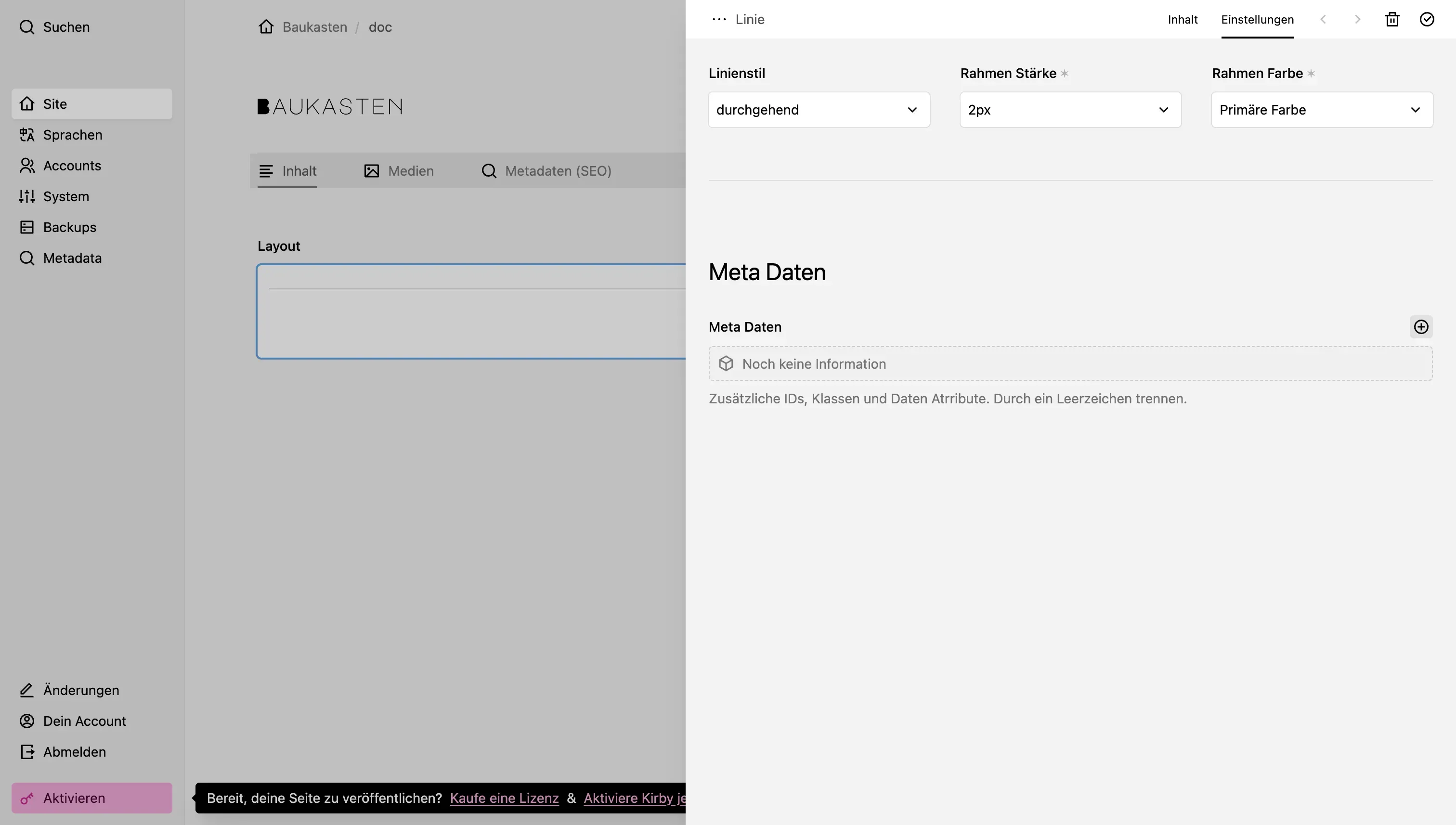 Screenshot Linie Einstellungen