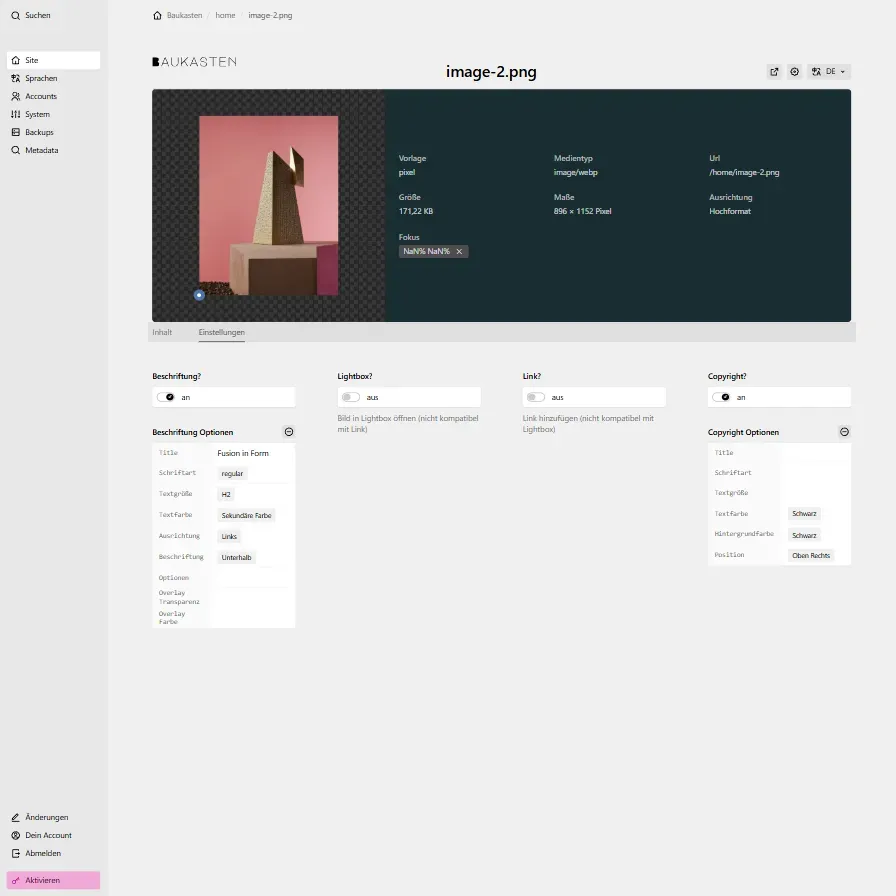 Screenshot Slider Einstellungen