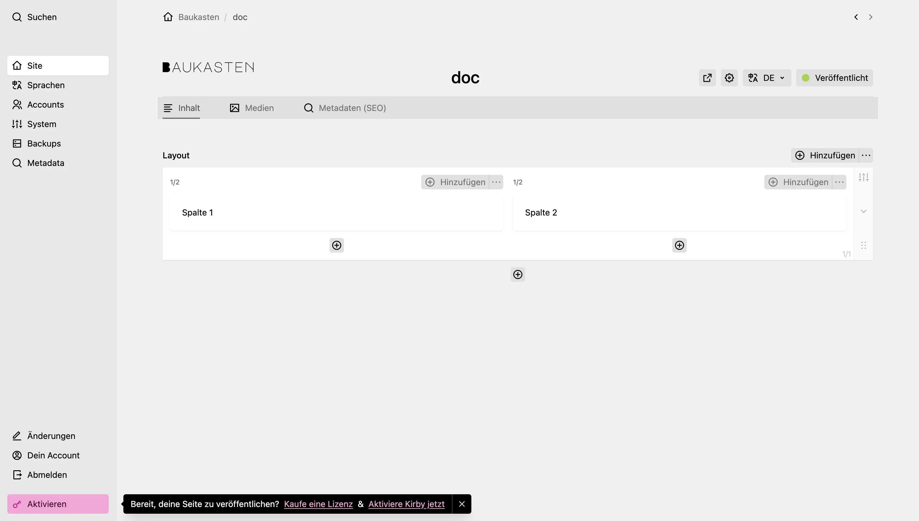 Screenshot Spalten Einstellungen