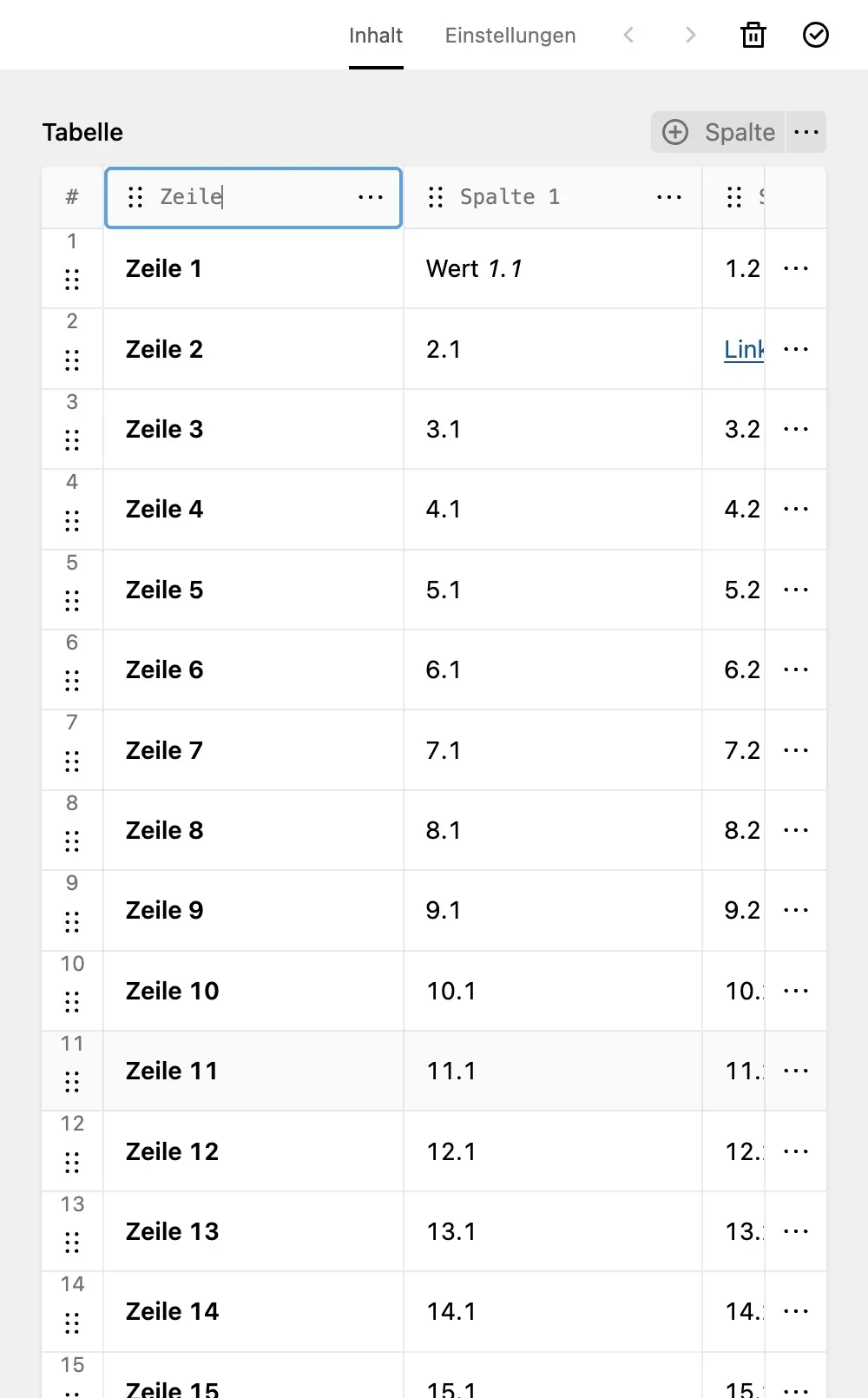 Screenshot Tabelle