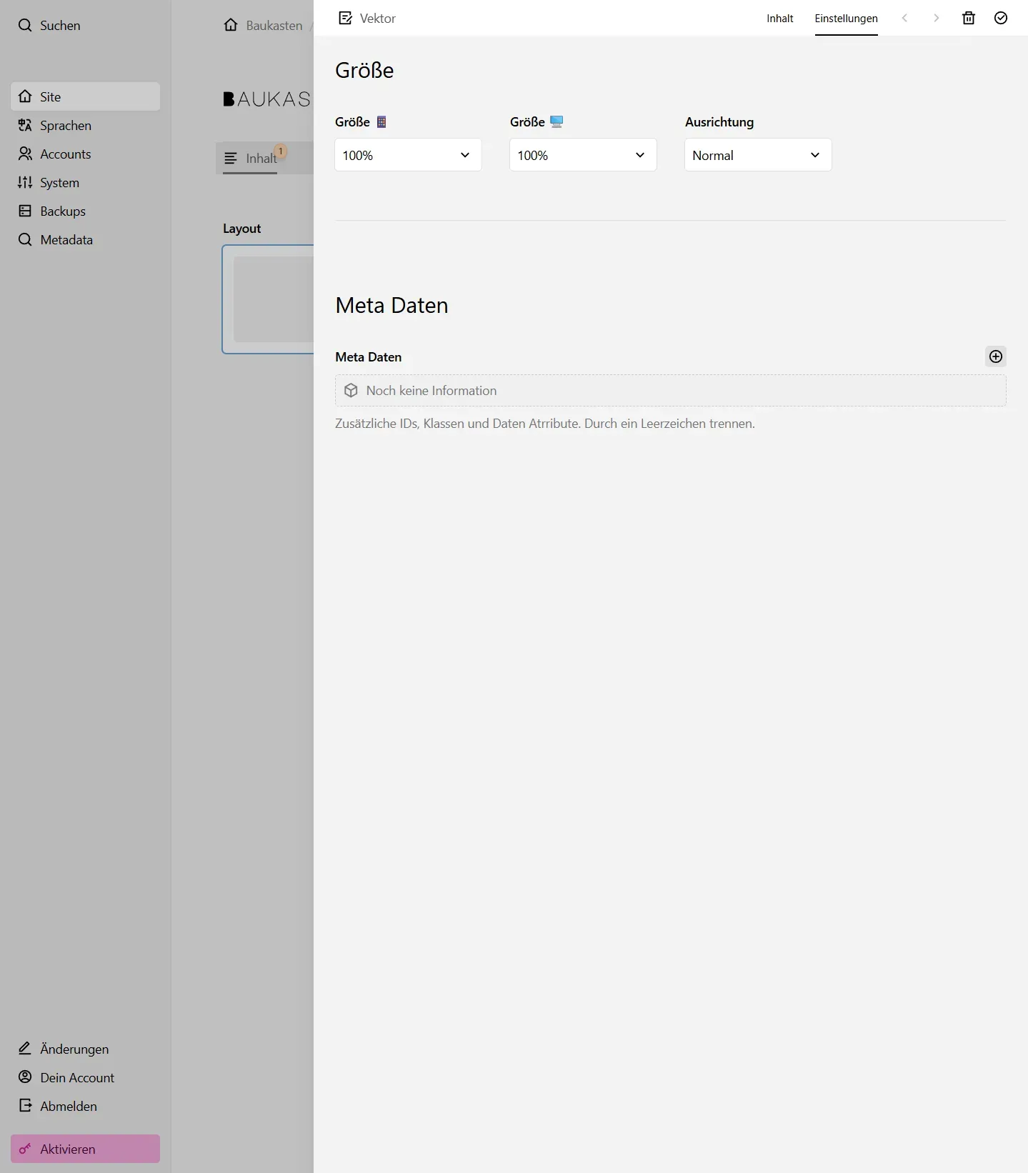 Screenshot Vektor Einstellungen