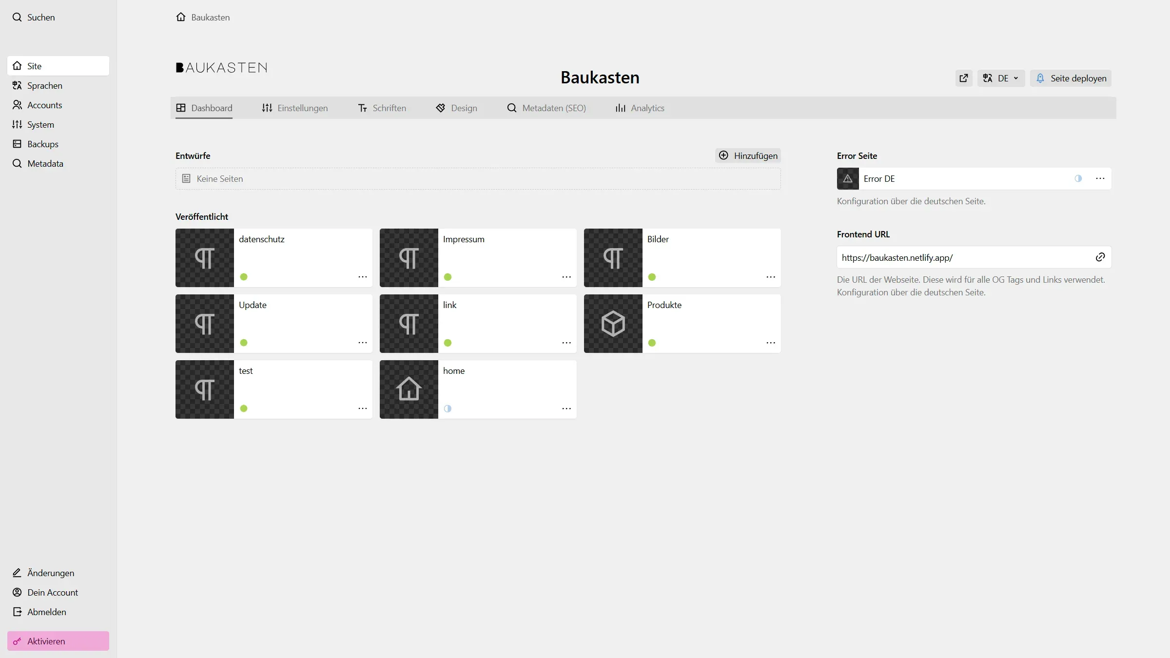 Baukasten Dashboard