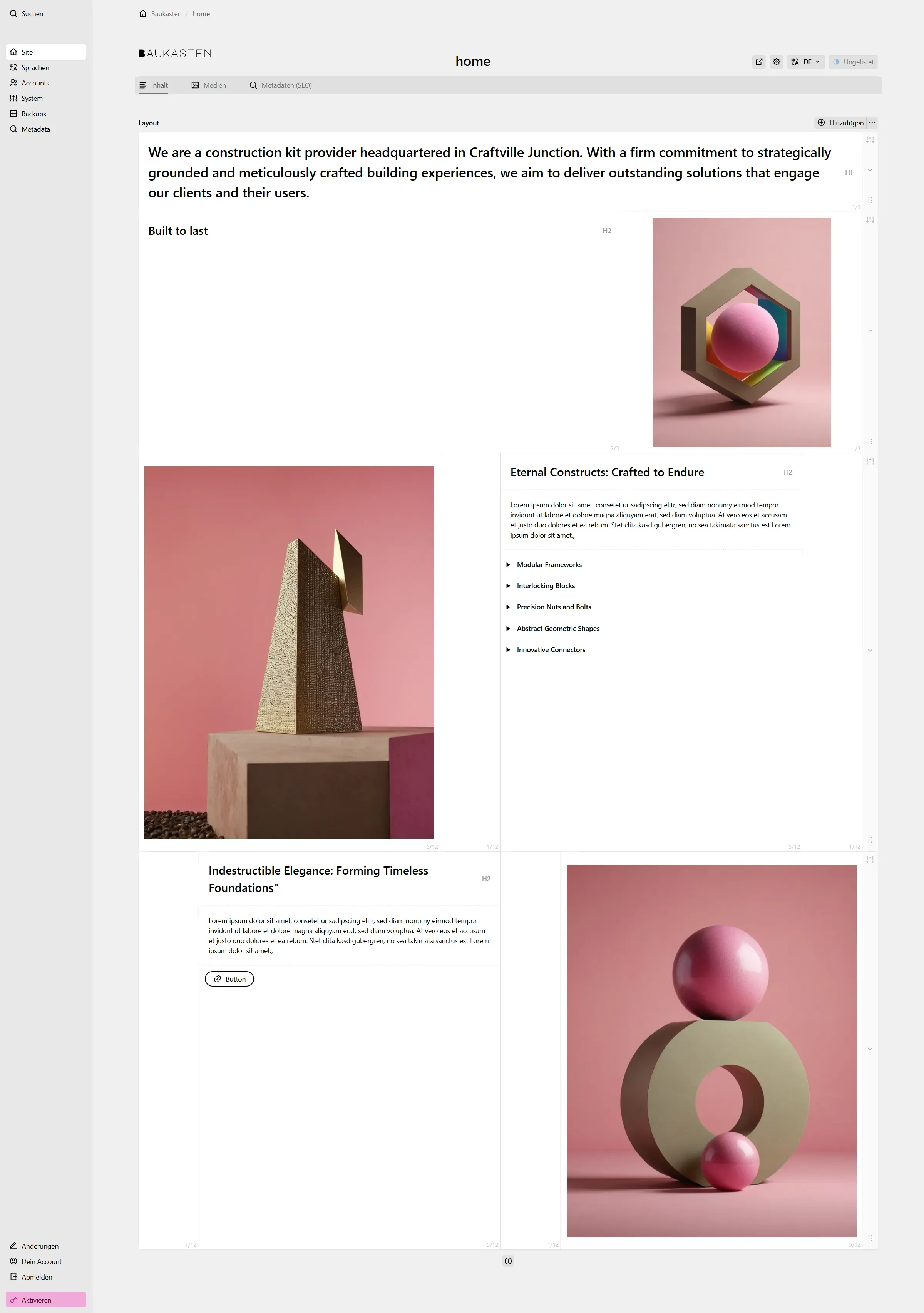 Kirby CMS Seiten Übersicht