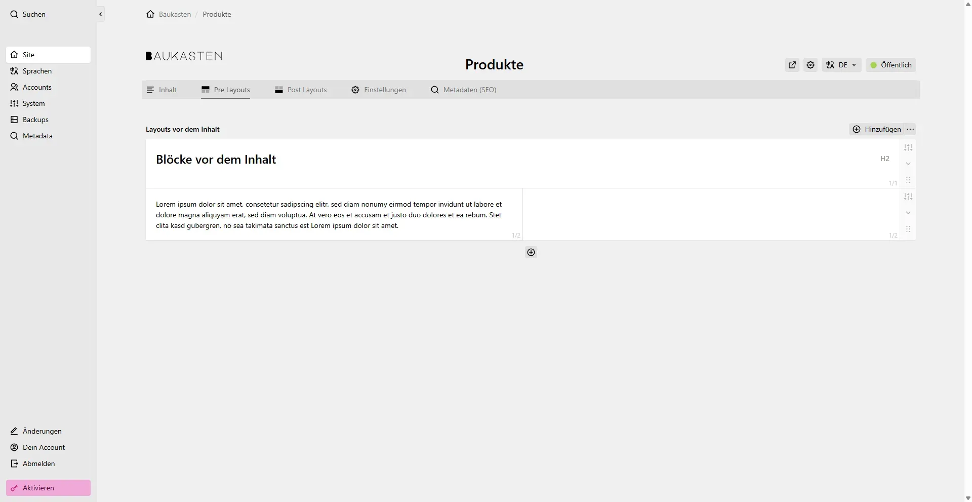 Baukasten Pre Layouts 